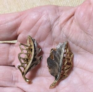 Vintage silver And Goldtoned Leaf Clip On Earrings
